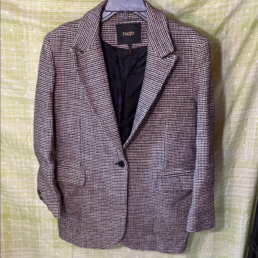 Women's Black and White Houndstooth Blazer